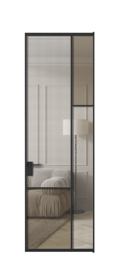 Межкомнатная дверь Mosaic АЛПЛ041.12 Алюминий Черный Mesh silver + Бронза прозрачное триплекс Цена 156790 ₽ | Volhovec