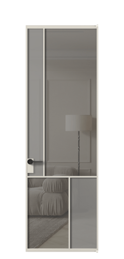Дверь межкомнатная АЛПЛ041.20 АОС Серый сатин матовое + Серый прозрачное. Цвет Алюминий облачно-серый. Материал Алюминий в эмали. Коллекция Мозаик. Картинка.