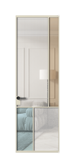 Дверь межкомнатная АЛПЛ041.21 АБСР 4 стекла. Цвет Алюминий бежево-серый. Материал Алюминий в эмали. Коллекция Мозаик. Картинка.