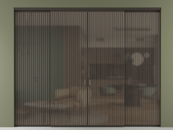 Алюминевая перегородка АЛПР 040.06_ААН_Бронза сатин триплекс_new. Цвет Алюминий антрацит. Материал Алюминий в эмали. Коллекция Перегородка Формато внутри проёма 4 створки. Картинка.