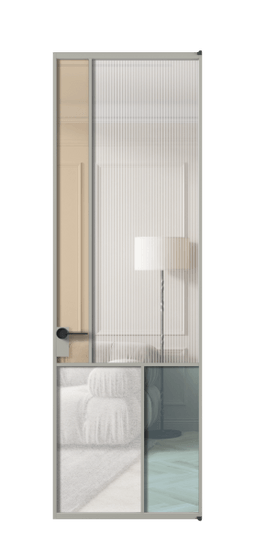 Дверь межкомнатная АЛПЛ041.20 АНСР 4 стекла. Цвет Алюминий нейтральный серый. Материал Алюминий в эмали. Коллекция Мозаик. Картинка.